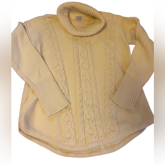 L.L.Bean Heritage Soft Cotton Fisherman’s Sweater Woman’s Turtleneck Med Yellow - Picture 1 of 7
